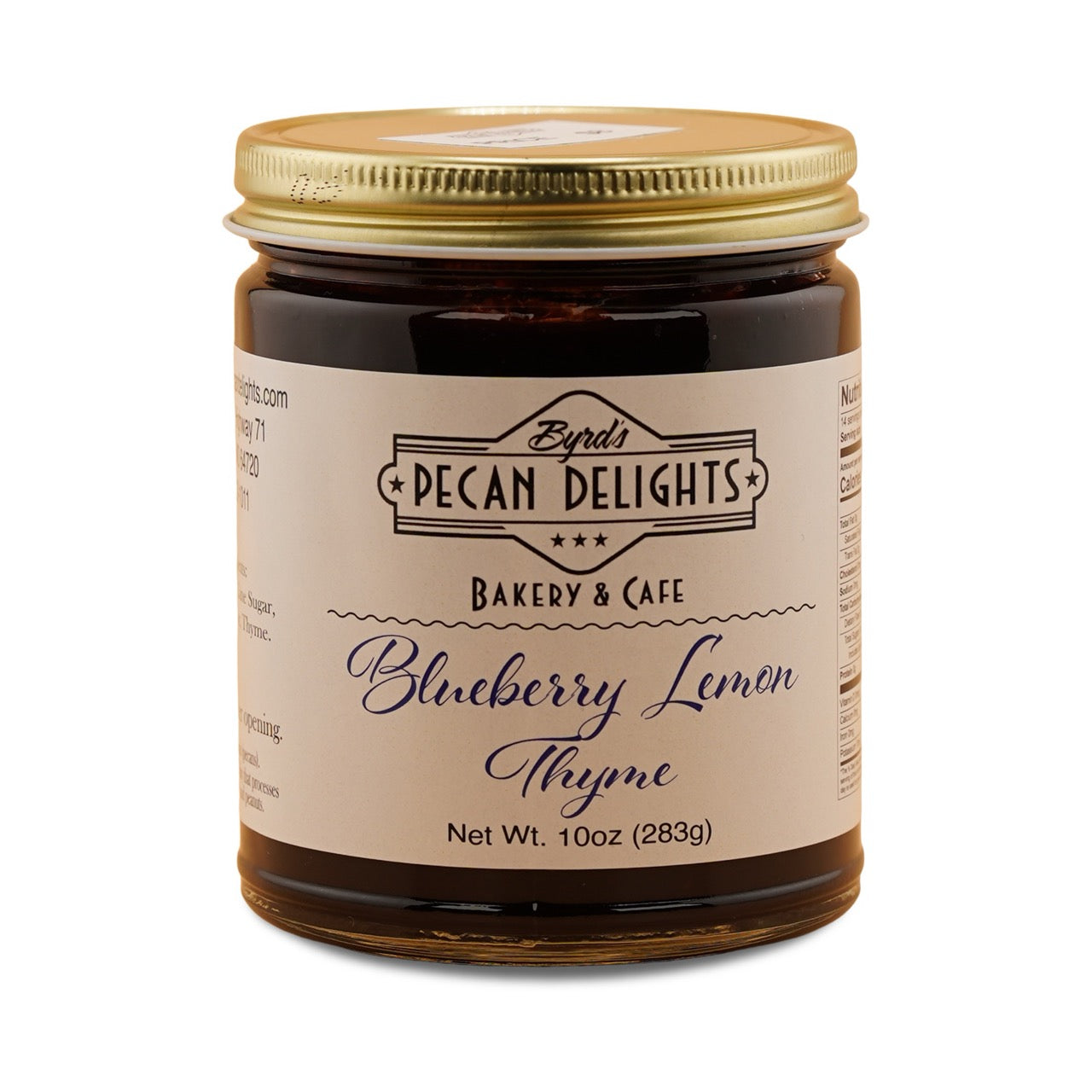 Jar of Byrd's Pecan Delights Blueberry Lemon Thyme spread 